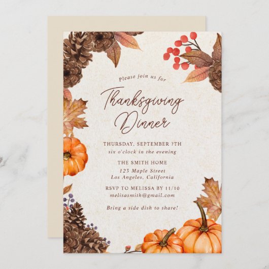 Pumpkin-Thanksgiving Kaart (Voorkant / Achterkant)