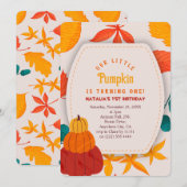 Pumpkin thema eerste verjaardag Uitnodiging (Voorkant / Achterkant)