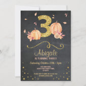 Pumpkin THREE Birthday 3rd Herfst Chalk Gold Invit Kaart (Voorkant)