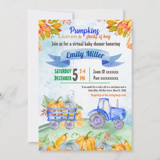 Pumpkin-tractor - Virtuele Baby shower Kaart (Voorkant)