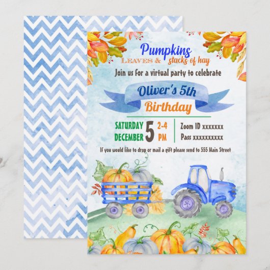 Pumpkin-tractor - Virtuele uitnodiging op zaterdag (Voorkant / Achterkant)