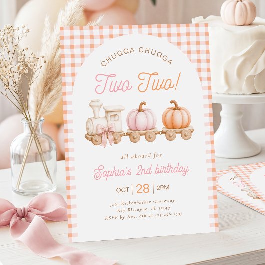Pumpkin Train 2nd Birthday Invitation Kaart