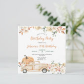 Pumpkin Truck 30th Birthday Party Rustic Floral Kaart (Staand voorkant)