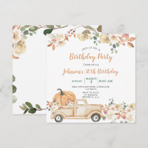 Pumpkin Truck 30th Birthday Party Rustic Floral Kaart