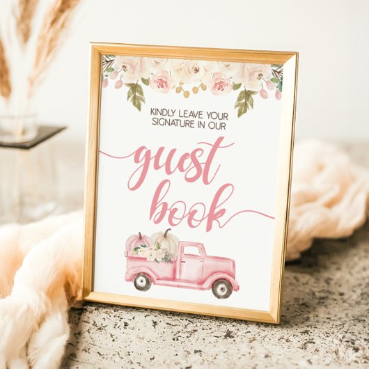 Pumpkin Truck Baby shower Guest Book Sign Poster
