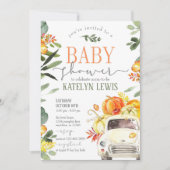 Pumpkin Truck Baby shower Invitation with Greenery Kaart (Voorkant)