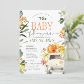 Pumpkin Truck Baby shower Invitation with Greenery Kaart (Staand voorkant)