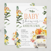Pumpkin Truck Baby shower Invitation with Greenery Kaart (Voorkant / Achterkant)