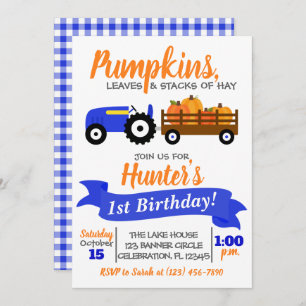 Pumpkin Truck Birthday Invitation - Blue Tractor Kaart