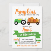 Pumpkin Truck Birthday Invitation - Green Tractor Kaart (Voorkant)