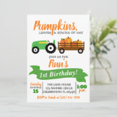 Pumpkin Truck Birthday Invitation - Green Tractor Kaart (Staand voorkant)