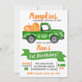 Pumpkin Truck Birthday Invitation - Green Truck Kaart (Voorkant)