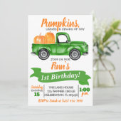 Pumpkin Truck Birthday Invitation - Green Truck Kaart (Staand voorkant)
