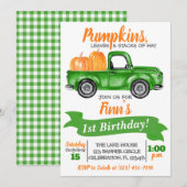 Pumpkin Truck Birthday Invitation - Green Truck Kaart (Voorkant / Achterkant)