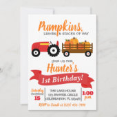 Pumpkin Truck Birthday Invitation - Red Tractor Kaart (Voorkant)