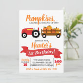 Pumpkin Truck Birthday Invitation - Red Tractor Kaart (Staand voorkant)