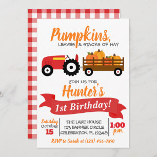 Pumpkin Truck Birthday Invitation - Red Tractor Kaart