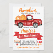 Pumpkin Truck Birthday Invitation - Red Truck Kaart (Voorkant)