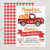 Pumpkin Truck Birthday Invitation - Red Truck Kaart (Voorkant / Achterkant)