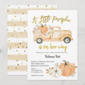 Pumpkin Truck Floral Girl Baby shower Invitation Kaart (Voorkant / Achterkant)