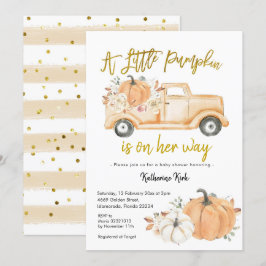 Pumpkin Truck Floral Girl Baby shower Invitation Kaart