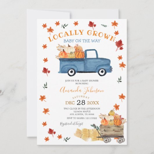 Pumpkin Truck Herfst Boy Baby shower Kaart (Voorkant)