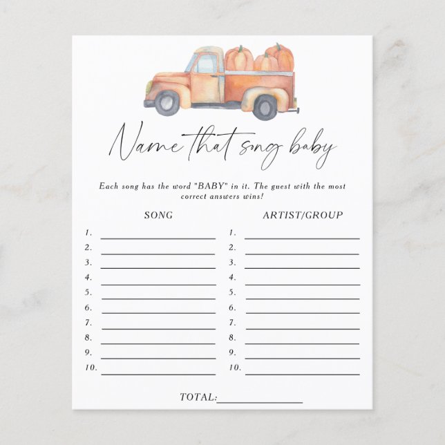 Pumpkin truck - Noem dat nummer baby shower spel (Voorkant)