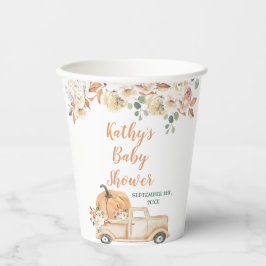Pumpkin Truck Rustic Floral Baby shower White Papieren Bekers