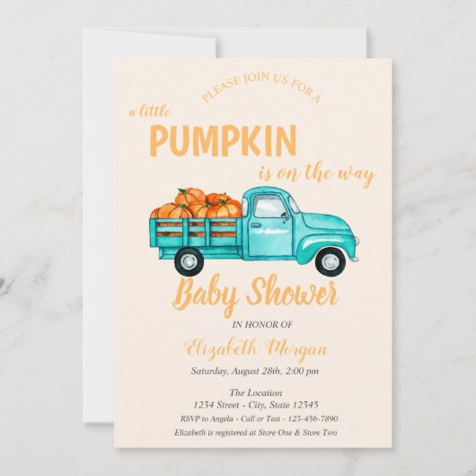 Pumpkin Truck, Stippen Baby shower Kaart (Voorkant)