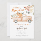 Pumpkin Truck Twins Floral Baby shower Invitation Kaart (Voorkant)