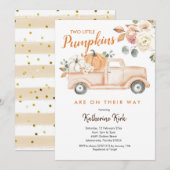 Pumpkin Truck Twins Floral Baby shower Invitation Kaart (Voorkant / Achterkant)
