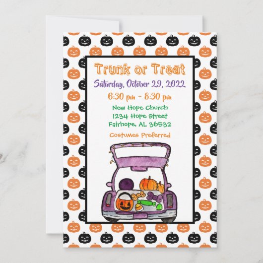 Pumpkin Trunk of Treat Halloween Invitation Kaart (Voorkant)