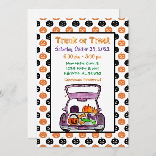 Pumpkin Trunk of Treat Halloween Invitation Kaart (Voorkant / Achterkant)