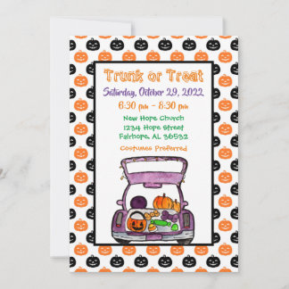 Pumpkin Trunk of Treat Halloween Invitation Kaart