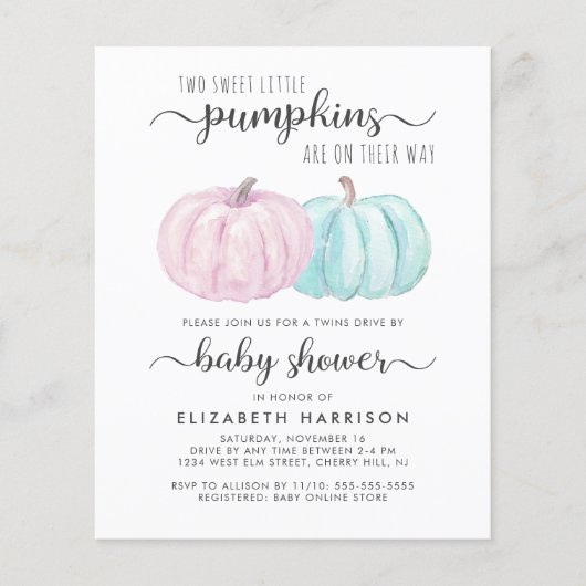 Pumpkin Twin Boy Girl drive by Baby shower Invite (Voorkant)