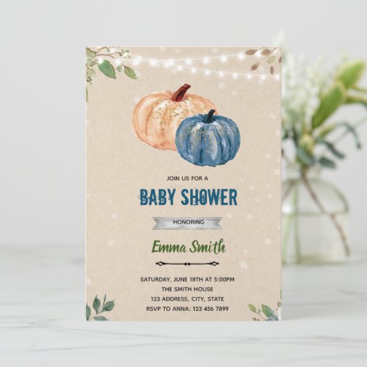 Pumpkin twins boy party-uitnodiging kaart (Staand voorkant)