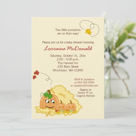 Pumpkin Twins (neutraal) Baby shower Kaart (Staand voorkant)