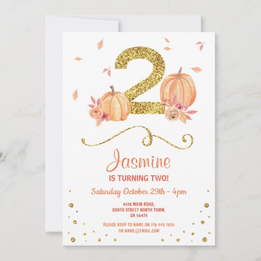 Pumpkin TWO Birthday 2e Herfst partij bij de goudu Kaart (Voorkant)