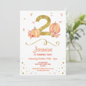 Pumpkin TWO Birthday 2e Herfst partij bij de goudu Kaart (Staand voorkant)