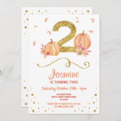 Pumpkin TWO Birthday 2e Herfst partij bij de goudu Kaart (Voorkant / Achterkant)