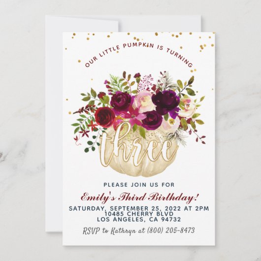 Pumpkin - Uitnodiging Derde verjaardag (Voorkant)