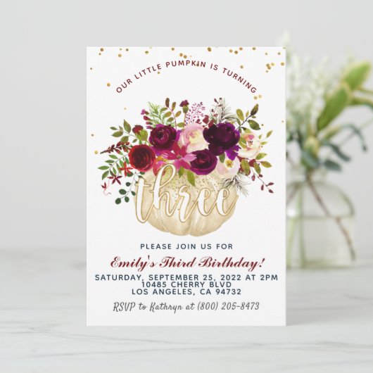 Pumpkin - Uitnodiging Derde verjaardag (Staand voorkant)