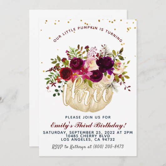 Pumpkin - Uitnodiging Derde verjaardag (Voorkant / Achterkant)