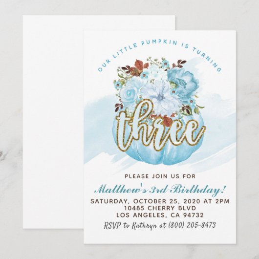 Pumpkin - Uitnodiging Derde verjaardag (Voorkant / Achterkant)