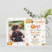 Pumpkin verjaardagsuitnodiging Fotouitnodiging Her Kaart (Staand voorkant)