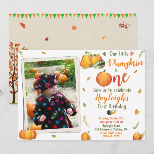 Pumpkin verjaardagsuitnodiging Fotouitnodiging Her Kaart (Voorkant / Achterkant)