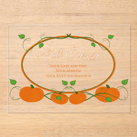 Pumpkin Vines Acryl Uitnodiging (Voorkant)