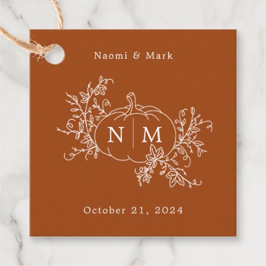 Pumpkin Vines Monogram Weddenschap Bedankjes Labels (Voorkant)
