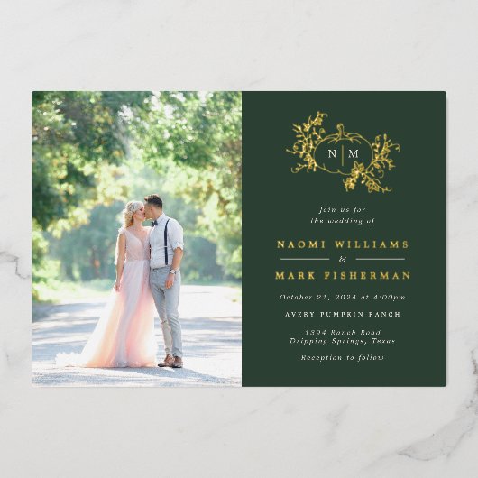 Pumpkin Vines Monogram Weddenschap Folie Uitnodigi Uitnodiging (Voorkant)