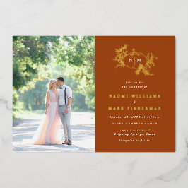 Pumpkin Vines Monogram Weddenschap Folie Uitnodigi Uitnodiging